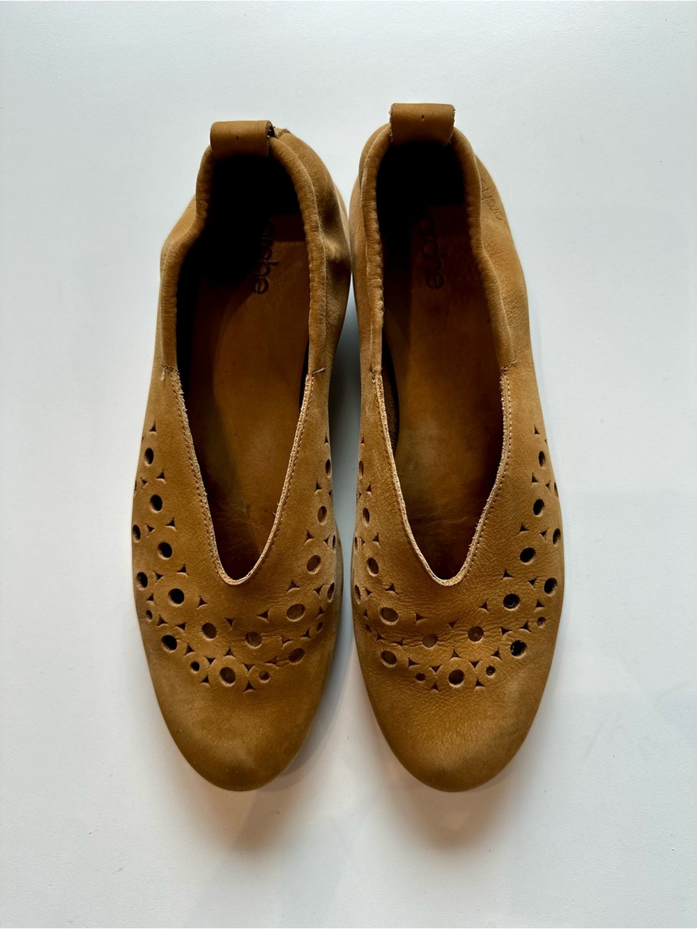 Arche Paris Tan Nubuck Leather Perforated Comfort Flats EU 41 US 10-10.5